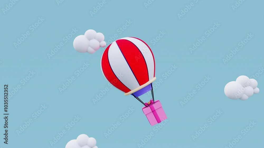 3d hot air balloon and gift box with cloud flying background 3d ...
