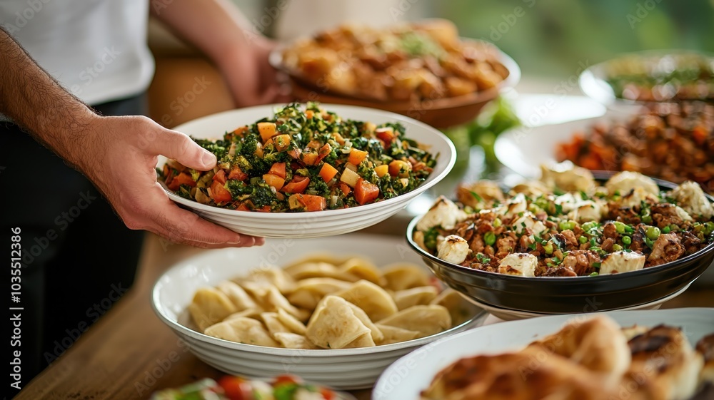 Joyful Family Gathering: Sharing Homemade Dishes and Laughter at the Dinner Table Joyful Family Gathering: Sharing Homemade Dishes and Laughter at the Dinner Table