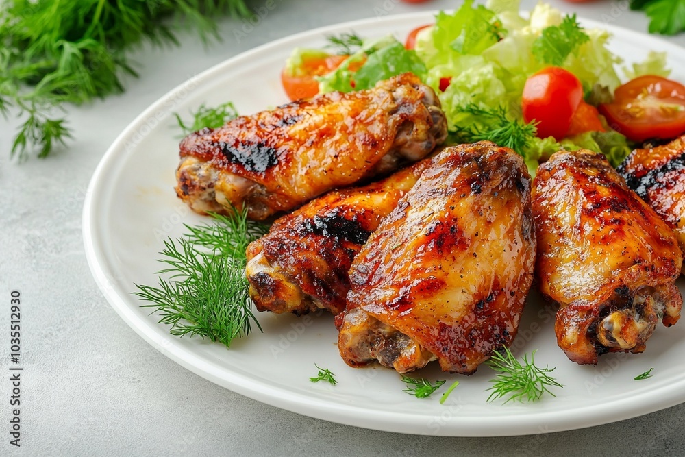 Grilled chicken wings with onion rings and parsley Grilled chicken wings with onion rings and parsley