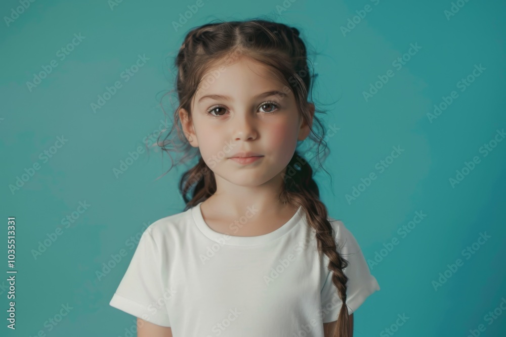 Portrait of a cute female little Caucasian child against blue background Portrait of a cute female little Caucasian child against blue background