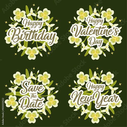 Vector snowdrop flower greeting card and invitation template for birthday or valentine day and happy new year