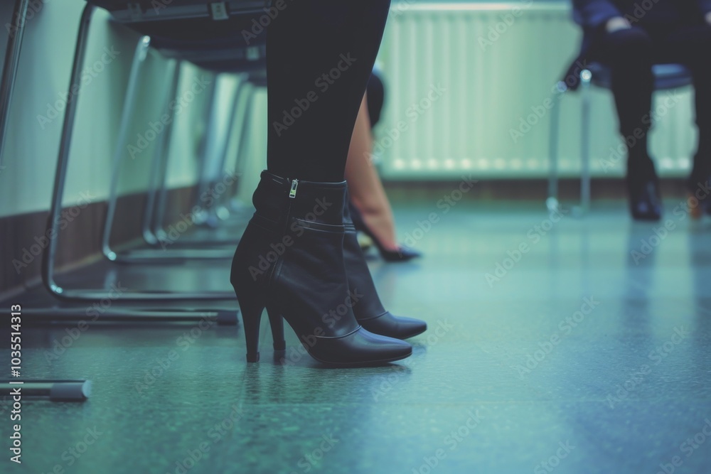 Close up of business peoples legs waiting for job interview Close up of business peoples legs waiting for job interview
