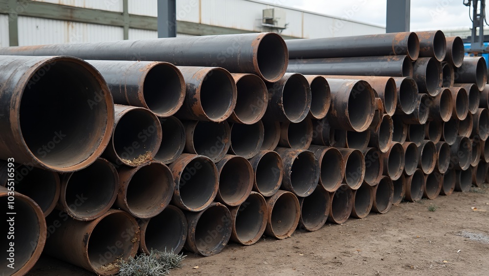 Rusty steel pipes in industrial storage yard Rusty steel pipes in industrial storage yard
