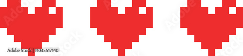Three red hearts are shown in a pixelated style