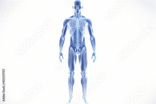 X-ray image of a human body on a white background. Medical technology concept. Generative AI