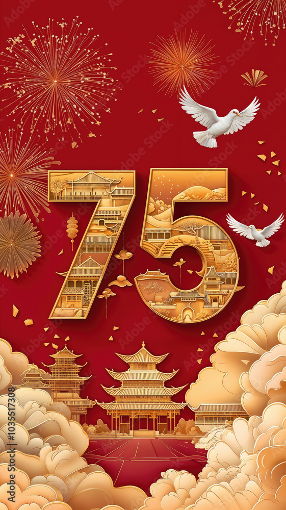 Celebrating the 75th anniversary with fireworks and traditional architecture Celebrating the 75th anniversary with fireworks and traditional architecture