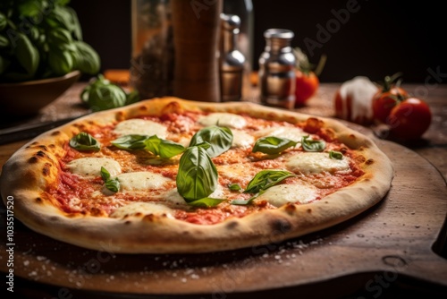 Italian pizza served on wood table