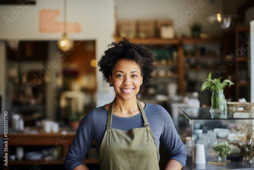Fototapeta Naklejka Na Ścianę i Meble -  Portrait of a female small business owner in front of her store