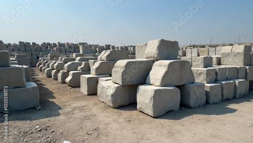 Industrial concrete blocks stored outside for construction projects