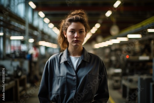 Portrait of a young woman working in industrial factory