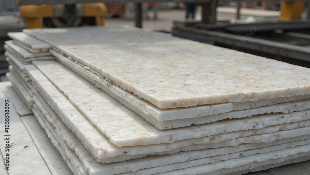 High quality marble slabs in processing facility with industrial saws High quality marble slabs in processing facility with industrial saws