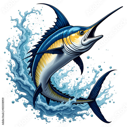 A Jumping Blue Marlin Fish Vector Illustration