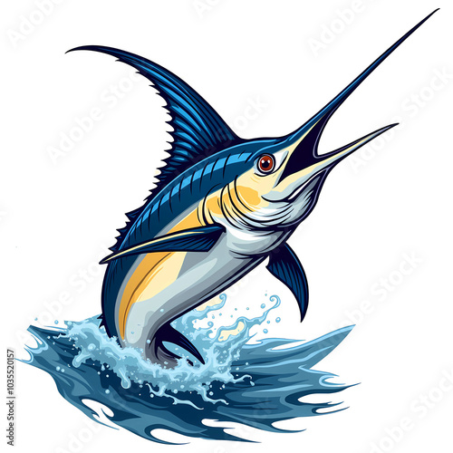 A Jumping Blue Marlin Fish Vector Illustration