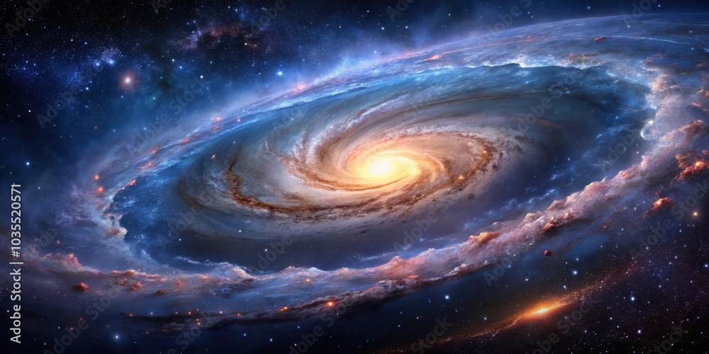 Fototapeta premium A cosmic whirlpool of stardust and light, a mesmerizing display of celestial wonder, illuminating the vastness of space