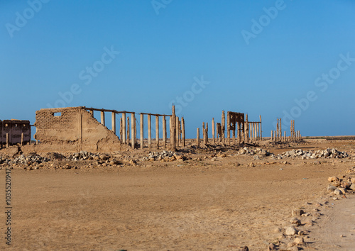 Ruins of a building destroyed during civil war, North-Western province, Berbera, Somaliland photo