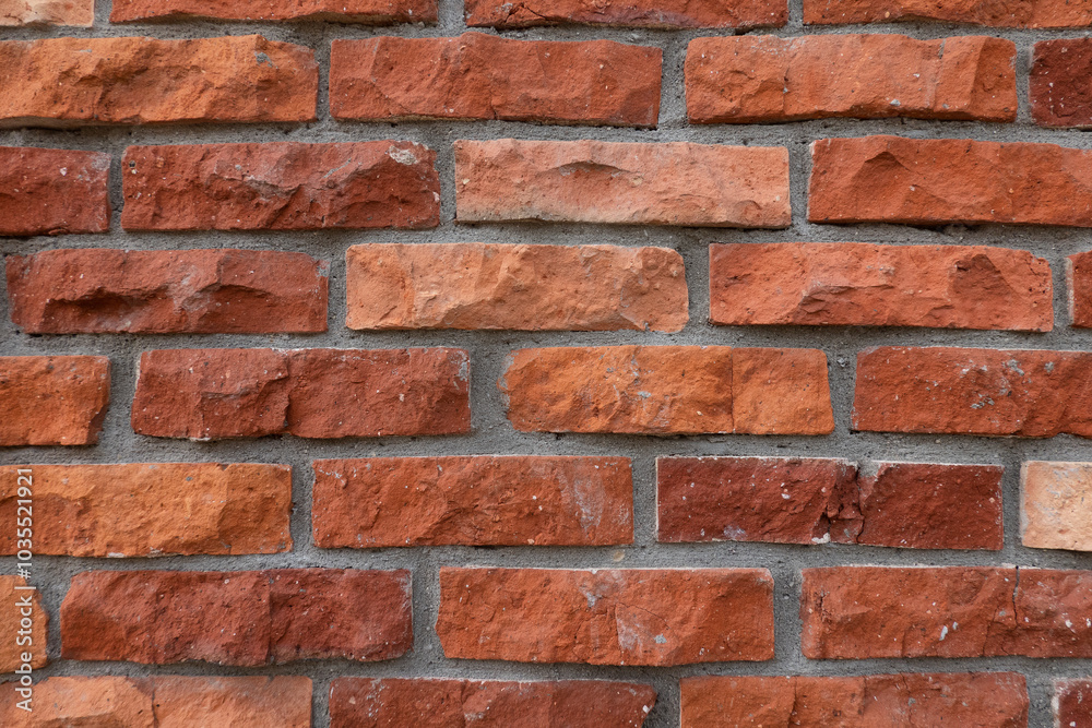 Fragment of a red brick wall with picturesquely chipped edges. Rustic. Background. Texture. Fragment of a red brick wall with picturesquely chipped edges. Rustic. Background. Texture.