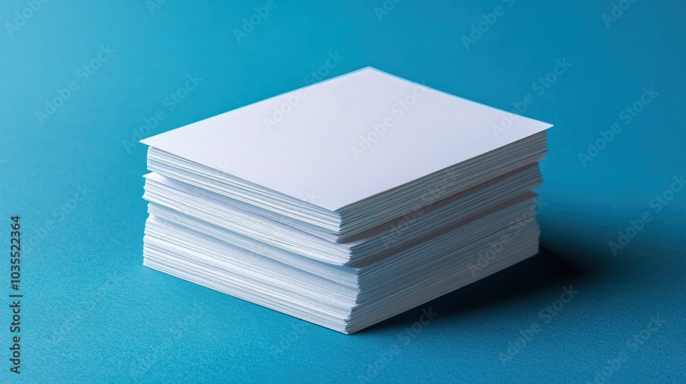 Stack of white empty business cards on blue background Stack of white empty business cards on blue background