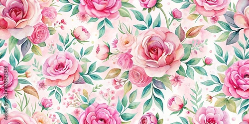 Aerial pink watercolor floral seamless pattern