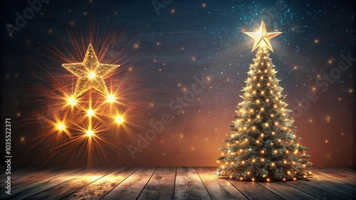 Aerial Christmas background with star tree light