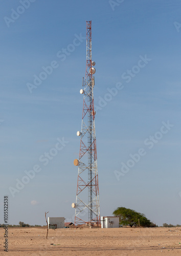 Mobile phone antenna in the desert, Awdal region, Zeila, Somaliland photo