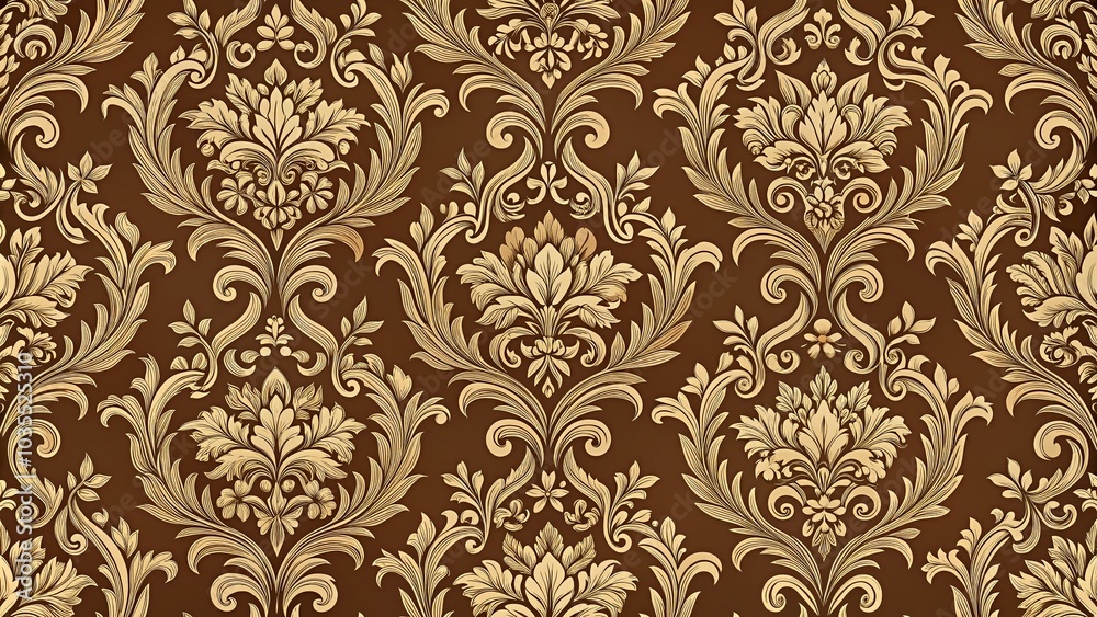 Seamless Brown Background with Beige Baroque Pattern for Fabric and Paper Printing Seamless Brown Background with Beige Baroque Pattern for Fabric and Paper Printing