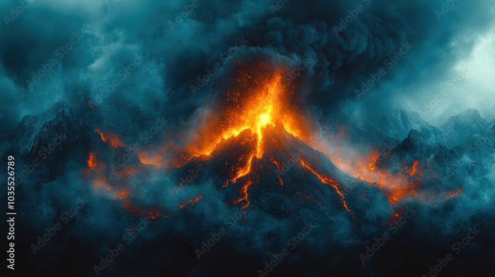 Dramatic Volcano Eruption with Flowing Lava Dramatic Volcano Eruption with Flowing Lava