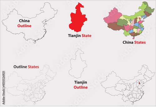 Tianjin map vector of China, Tianjin line map, Tianjin with city map, Tianjin outline map