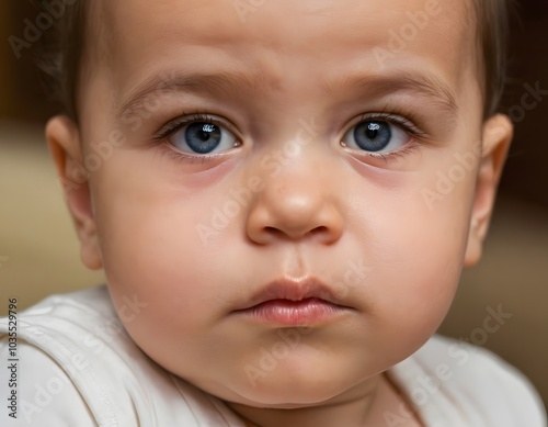 portrait of a little child stern and angry beautiful eyes