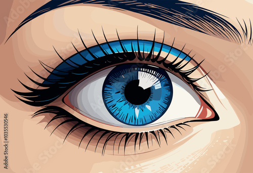 Detailed Pop Art Close-Up of a Blue Eye