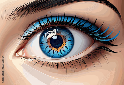 Detailed Pop Art Close-Up of a Blue Eye