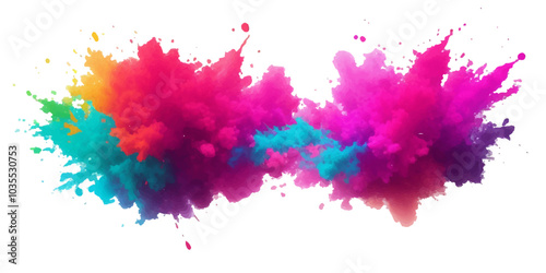 Bright colorful watercolor splash splatter stain brush strokes on white background. Modern vibrant aquarelle spot. Aquarelle explosion on white. Element. Vector watercolor illustration isolated design