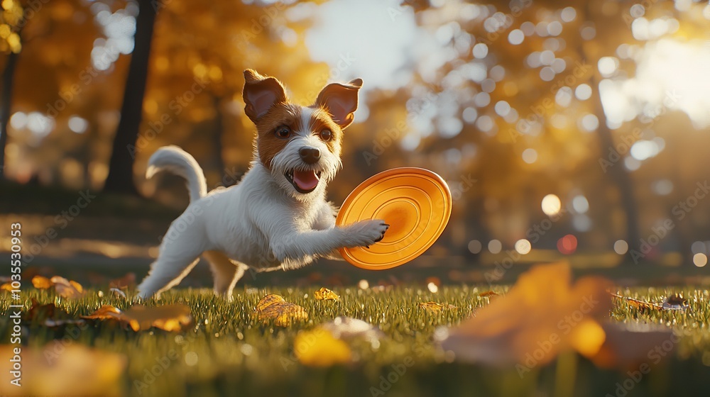 Jack Russell Terrier Playing with a Frisbee in a Park Jack Russell Terrier Playing with a Frisbee in a Park