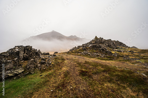 nature sceneries taken from Fauskasandur beach along the route 1 between hofn and Egilsstadir, Iceland photo