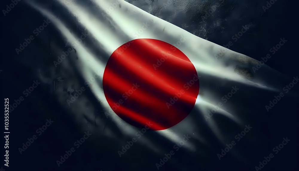 Naklejka premium Waving Japanese Flag with Dramatic Lighting 
