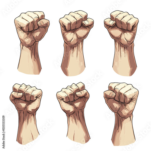 Fists of Strength and Unity: Gesture Illustrations Isolated on Transparent Background