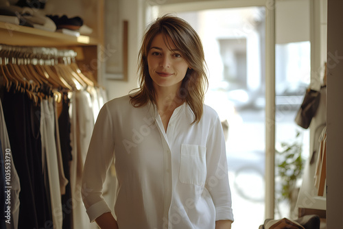 European woman managing a boutique clothing store, People photography, Entrepreneur doing her business photo