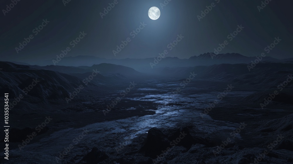 Barren alien landscape at night, featuring a desolate terrain illuminated by distant stars, with a surreal ambiance and otherworldly elements, perfect for imaginative scenes. Barren alien landscape at night, featuring a desolate terrain illuminated by distant stars, with a surreal ambiance and otherworldly elements, perfect for imaginative scenes.