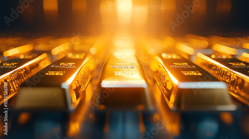 Miniature gold bars under digital security protection, assets in a safe vault, 3D illustration