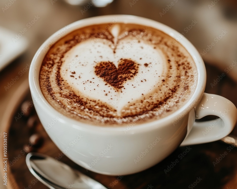 Cup of cappuccino on a saucer with a spoon - Food and Drink Cup of cappuccino on a saucer with a spoon - Food and Drink