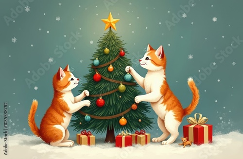 Kittens Playing Around A Christmas Tree At 17-5-2024