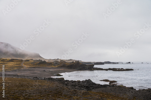 nature sceneries taken from Fauskasandur beach along the route 1 between hofn and Egilsstadir, Iceland photo