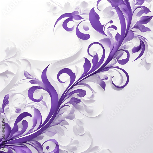 White paper background with purple flourishes and copy space