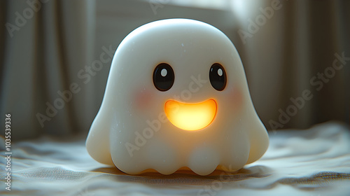 Adorable Friendly 3D Cartoon Ghost on Plain White Studio Background