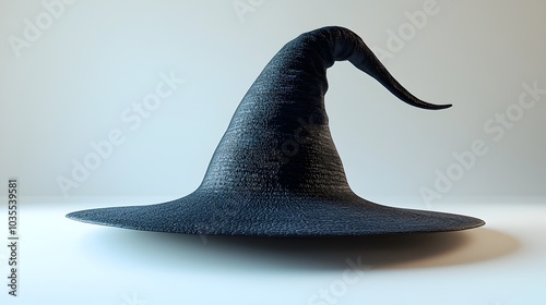 Adorable Cartoonish 3D Witch's Hat on Plain White Background with Soft Shadows
