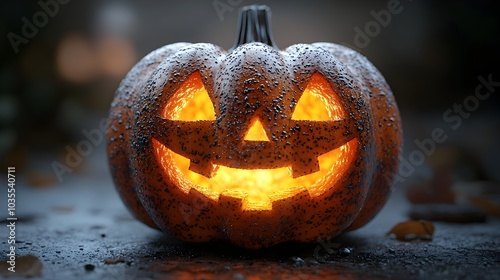 Adorable Glowing Cartoonish 3D Jack-o'-Lantern on White Background with Soft Shadows