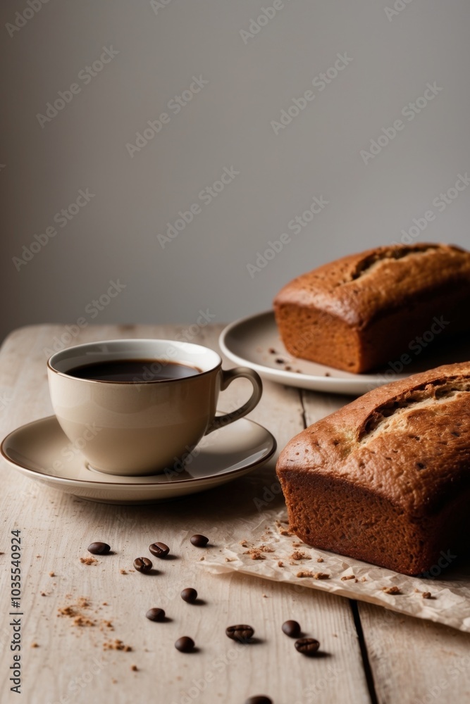 Warm Coffee and Freshly Baked Bread Delight. Warm Coffee and Freshly Baked Bread Delight.