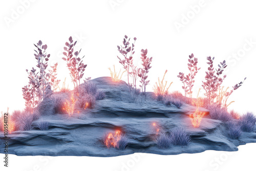 Stunning Alien Desert Landscape with Glowing Plants Isolated on transparent Background for Artistic and Creative Use photo