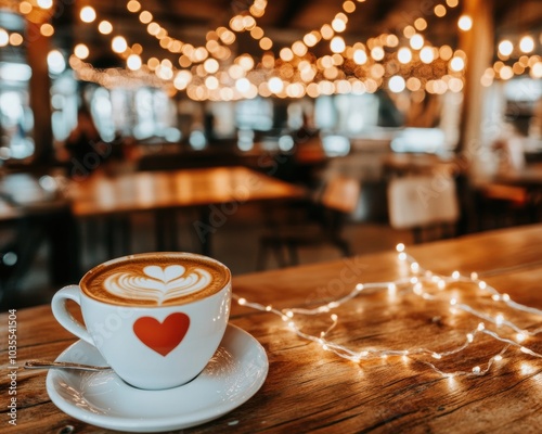 Cup of coffee on a saucer with a heart on it - Food and Drink