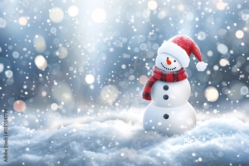 Realistic 3D Snowman Standing in Snowy Landscape