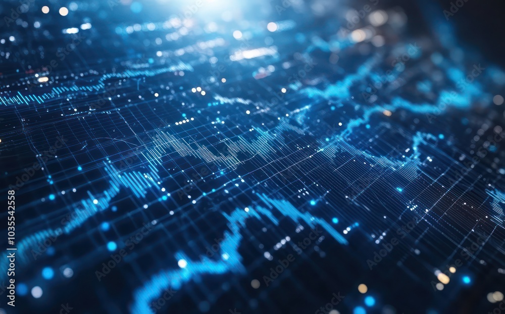 Abstract Digital Data Visualization of Blue Graphs